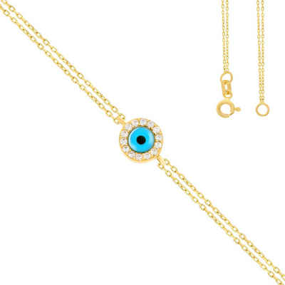 Stella-Jewellery Goldarmband »Armband 585er Gelbgold Plättchen Glücksauge 18 cm« (inkl. Etui), Auge, Nazar, Armkette, Goldarmband