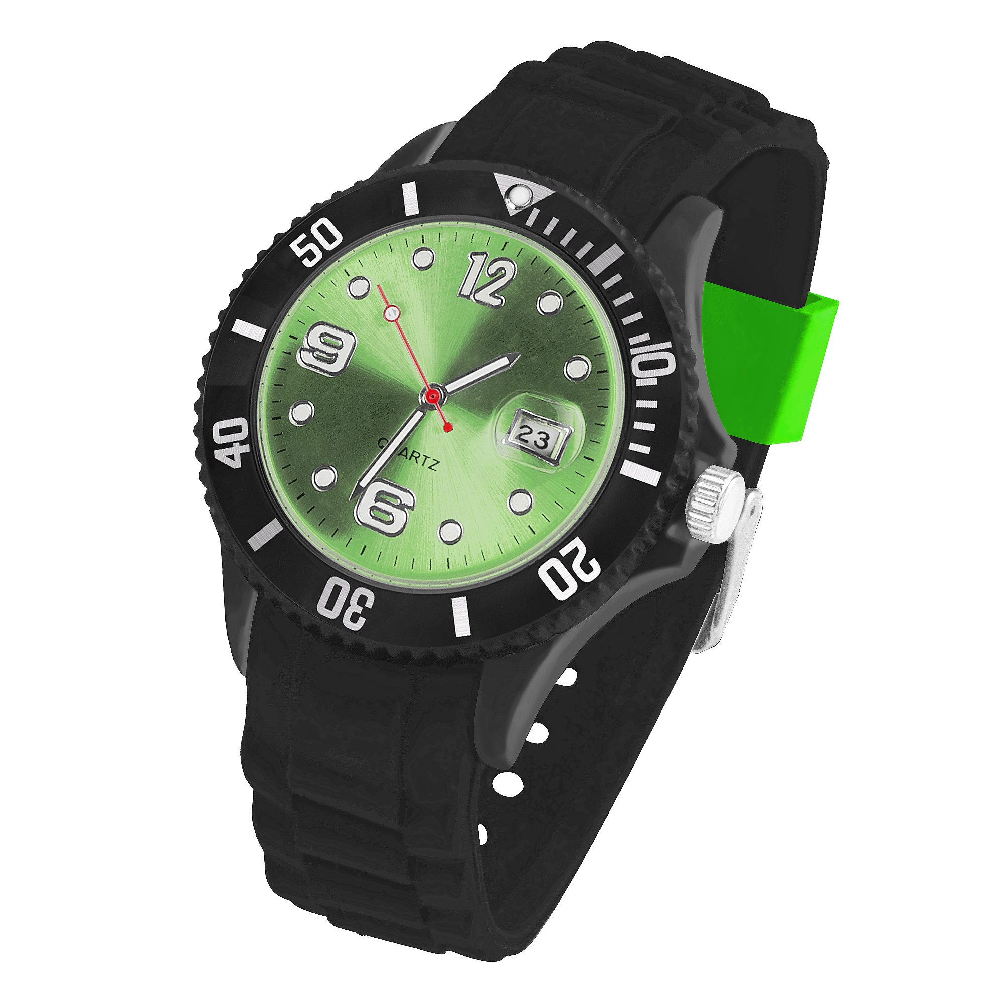 Taffstyle Quarzuhr Silikon Armbanduhr schwarz mit Datum Quarzuhr farbiges Ziffernblatt, Moderne Quarzuhr mit Datum Silikon Armband Unisex geeignet für Alltag