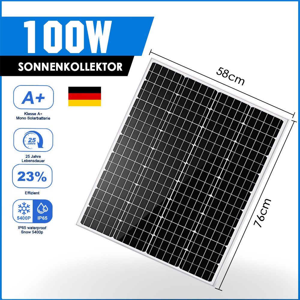 GLIESE Solarmodul 100W 12V Monokristallin Solarpanel, 100,00 W, Monokristallin, (1 Stück Solarmodul, 1 Stück 100W Solarmodul)