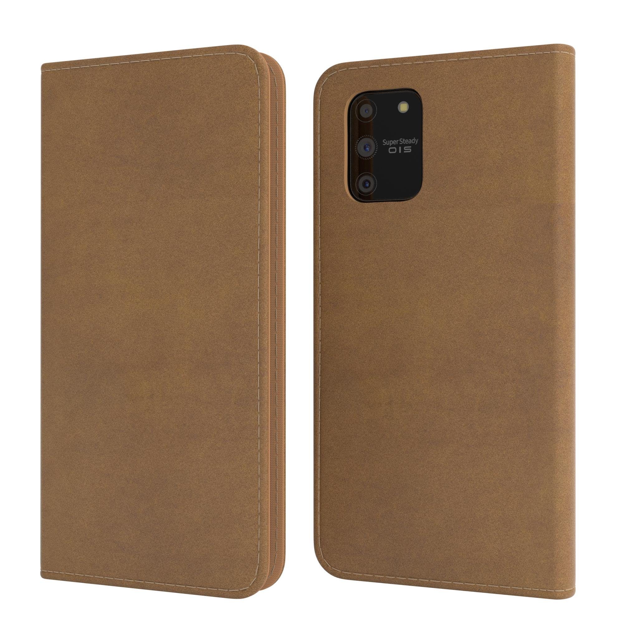 EAZY CASE Handyhülle Bookstyle Vintage für Samsung Galaxy S10 Lite 6,7 Zoll, Tasche Kunstleder Etui Handytasche mit Standfunktion Hülle Hellbraun