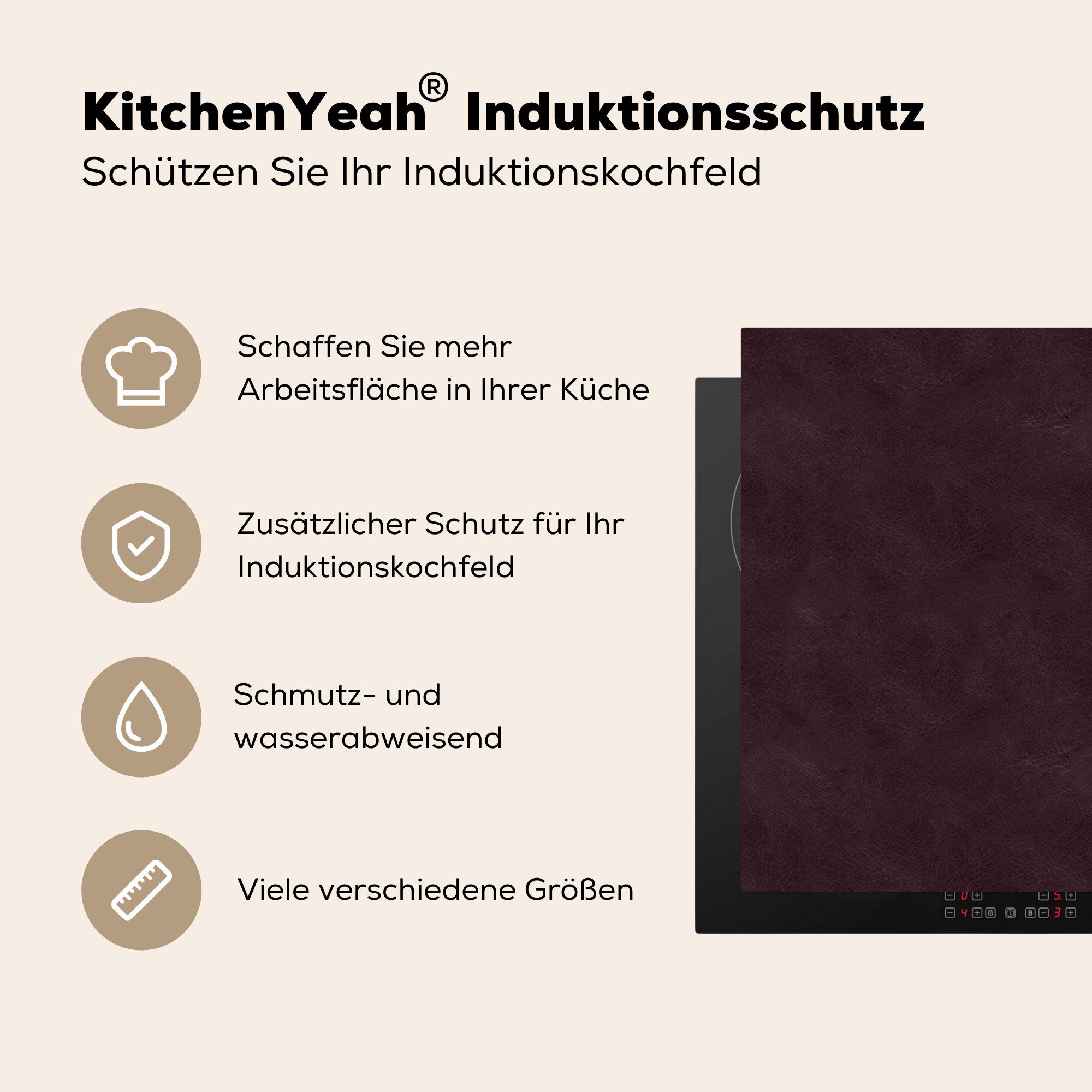 küche - Vinyl, MuchoWow (1 Textur tlg), Leder - Ceranfeldabdeckung, cm, Arbeitsplatte Herdblende-/Abdeckplatte für - Induktionsschutz Tierhaut, 83x51