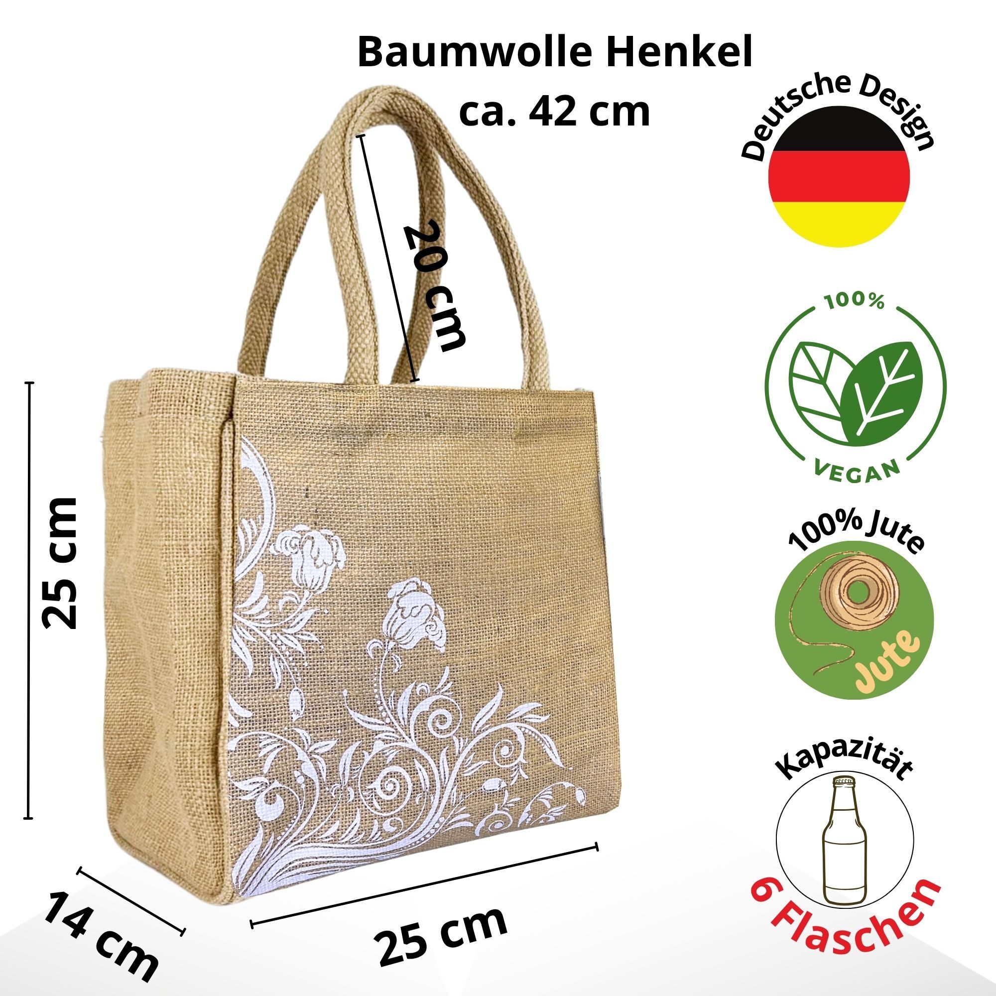 Domelo Handtasche Domelo Jute Handtasche kleine Jutetasche vegane mini Einkaufskorb, Deutsch Designer
