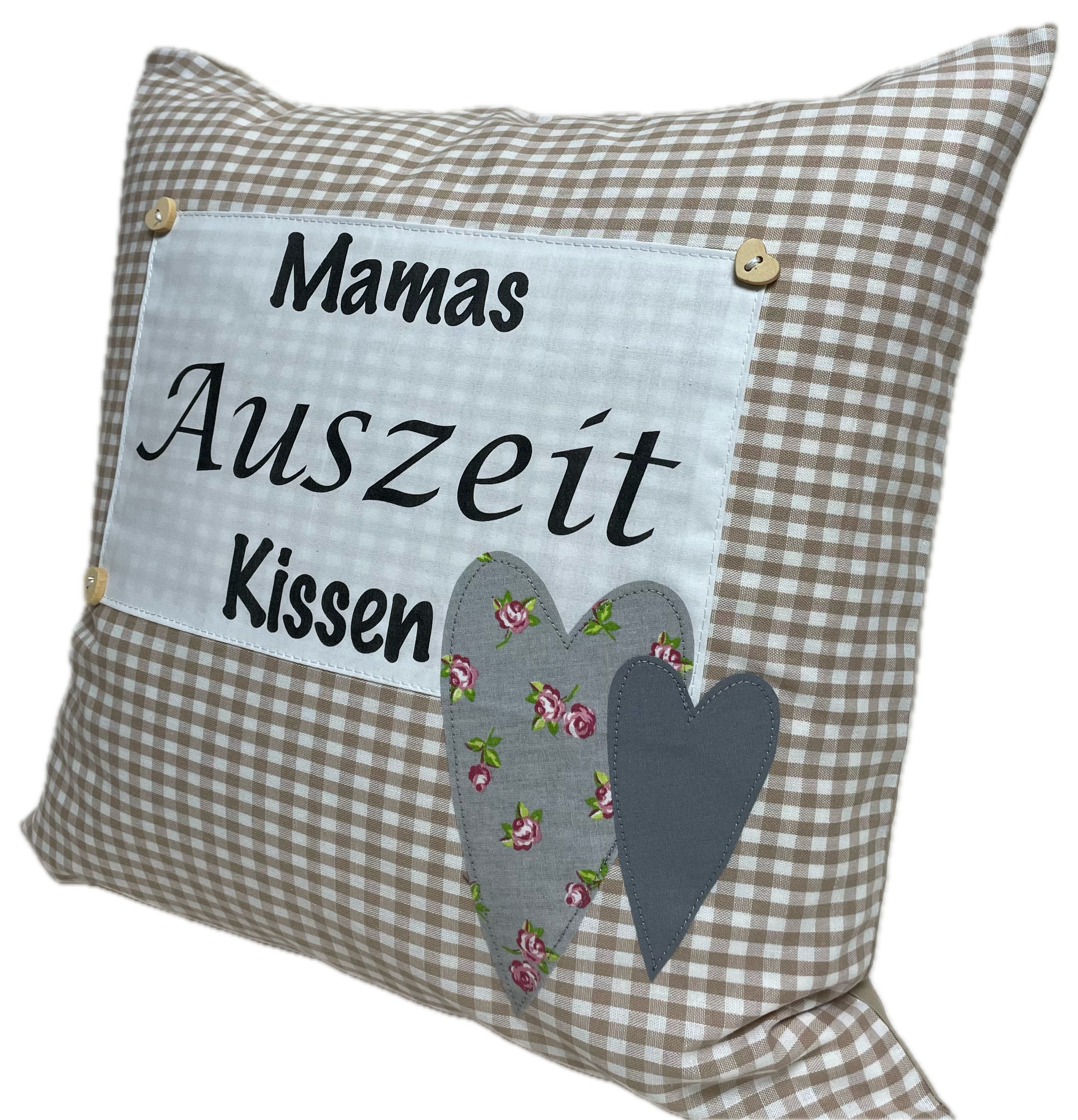Ammerkind Dekokissen Landhausstil Kissenbezug "Mamas Auszeit Kissen" beige/weiß, Kissenhülle ohne Füllung
