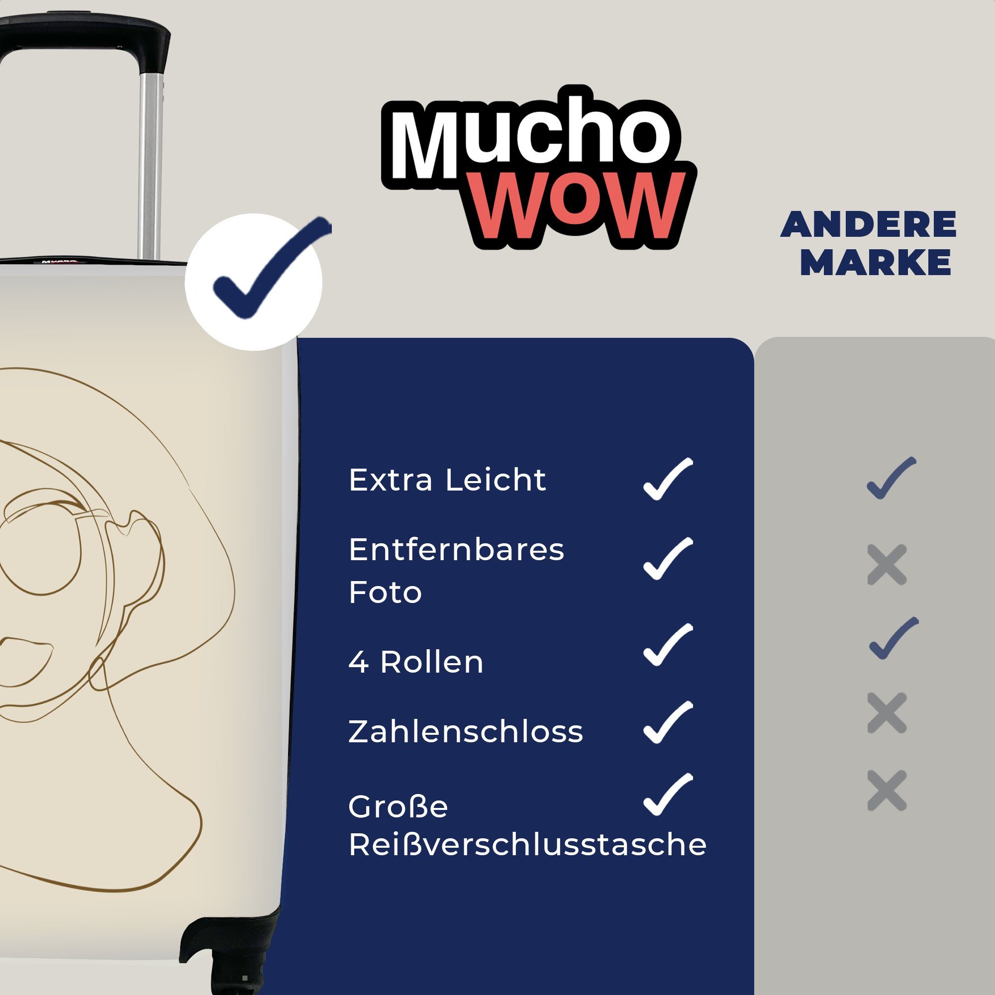 MuchoWow Handgepäckkoffer Reisekoffer Frau Minimalismus, 4 Rollen, - Reisetasche Ferien, Handgepäck Trolley, - Linienkunst für mit rollen