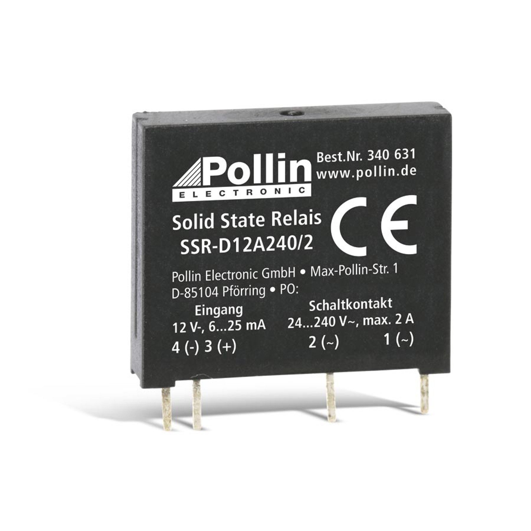 Pollin Relais-Modul Solid State Relais SSR-D12A240/2, 12 V-, 2 A/240 V~