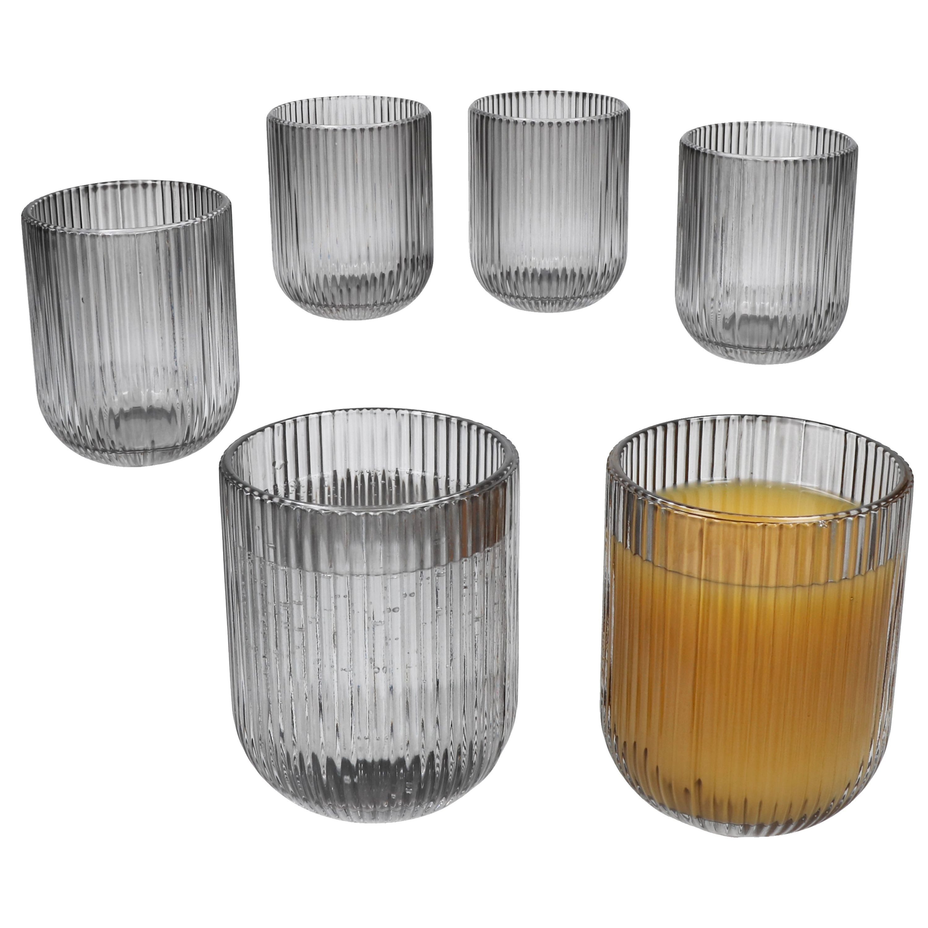 MamboCat Glas Agata 6x Wassergläser grau 250ml Glas Relief Cocktails Saft Limo, Glas