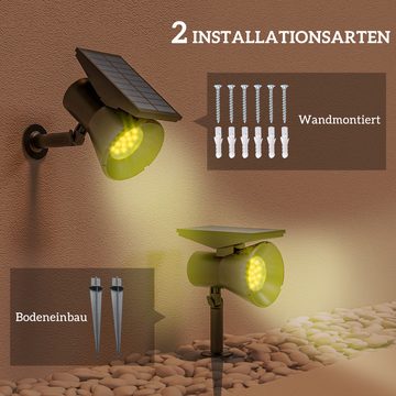 Outsunny LED Solarleuchte Solarlampen, 2 Stück Solarleuchten mit LED-Beleuchtung, Wasserdicht, LED fest integriert, Farbwechsler, für Garten, Balkon, Terrasse, Schwarz