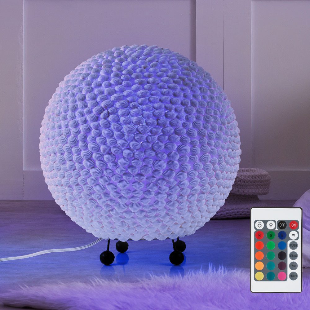GLOBO LIGHTING LED Tischleuchte, Leuchtmittel inklusive, Tischleuchte Beistelllampe RGB LED Muschel weiß Kugel Fernbedienung