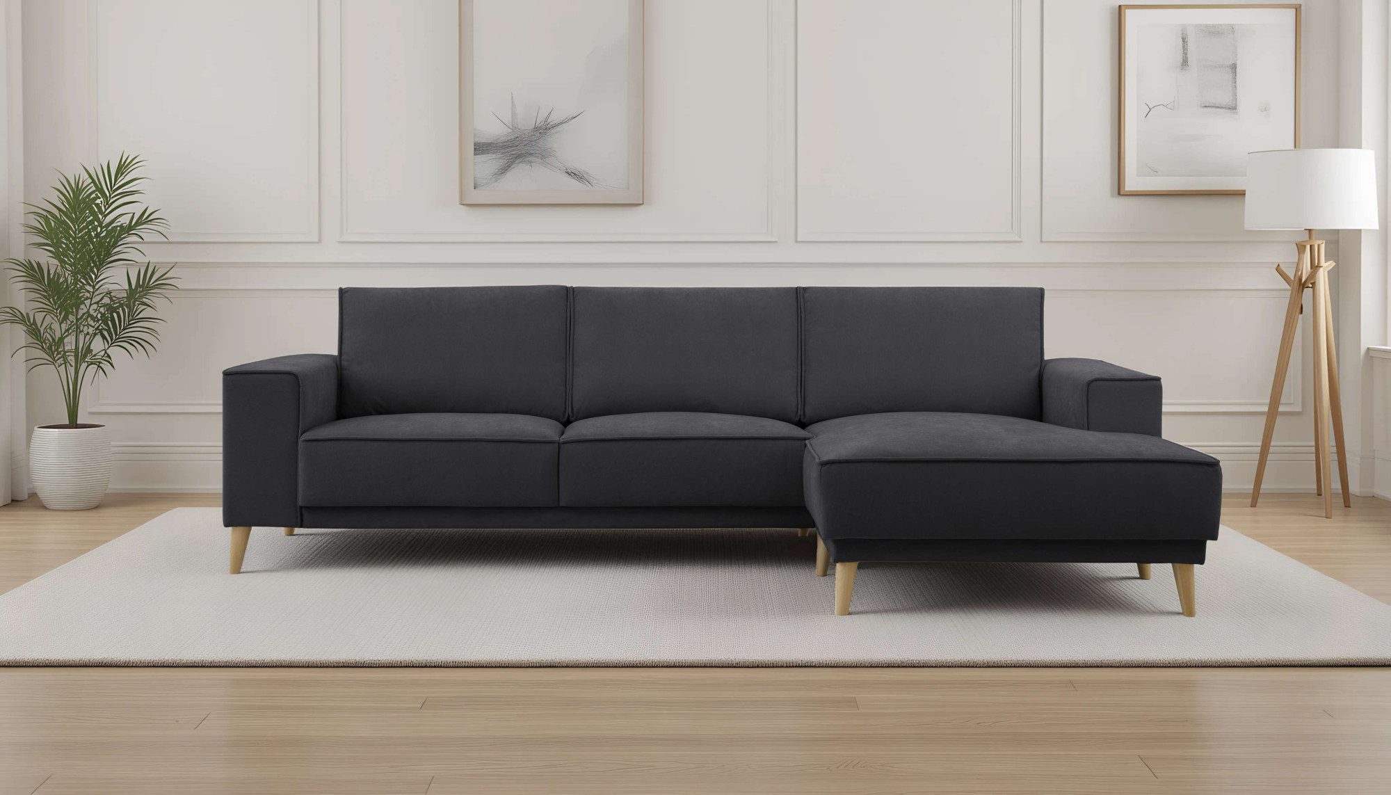 OTTO home Ecksofa Oland Skandi, weicher Chenille-Stoff, L-Form, 280 cm, Wellenunterfederung, Skandi-Design, Massivholzfüße