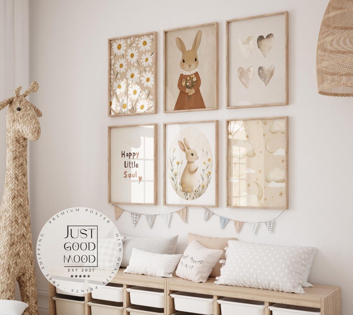 JUSTGOODMOOD Poster süße Hasen Kinderzimmer Geschenkidee für Kinder Babyzimmer Deko Modern, B (1 St)