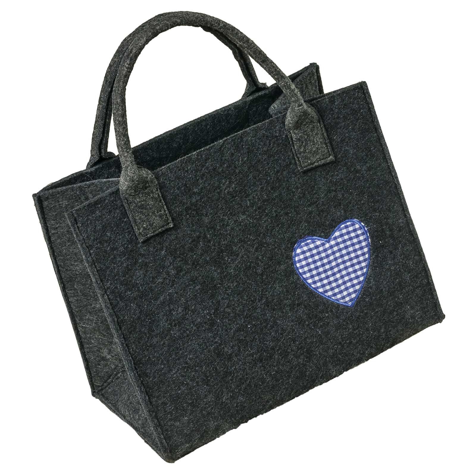 maDDma Einkaufsbeutel Filztasche 35x20x43cm, dunkelgrau Herz Herz dunkelgrau blauem m. mit blauem