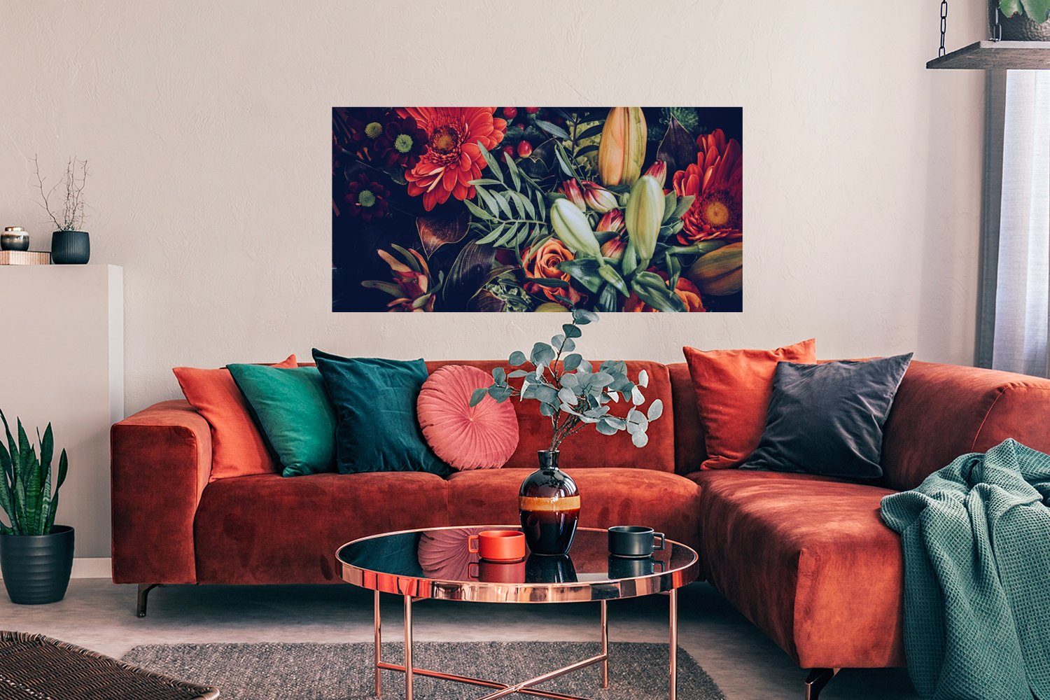 MuchoWow Poster Blumenstrauß - Stilleben - Blumen - Pflanzen - Rot, (1 St), Bild für Wohnzimmer, Schlafzimmer, Wandposter, Ohne Rahmen, Wanddeko