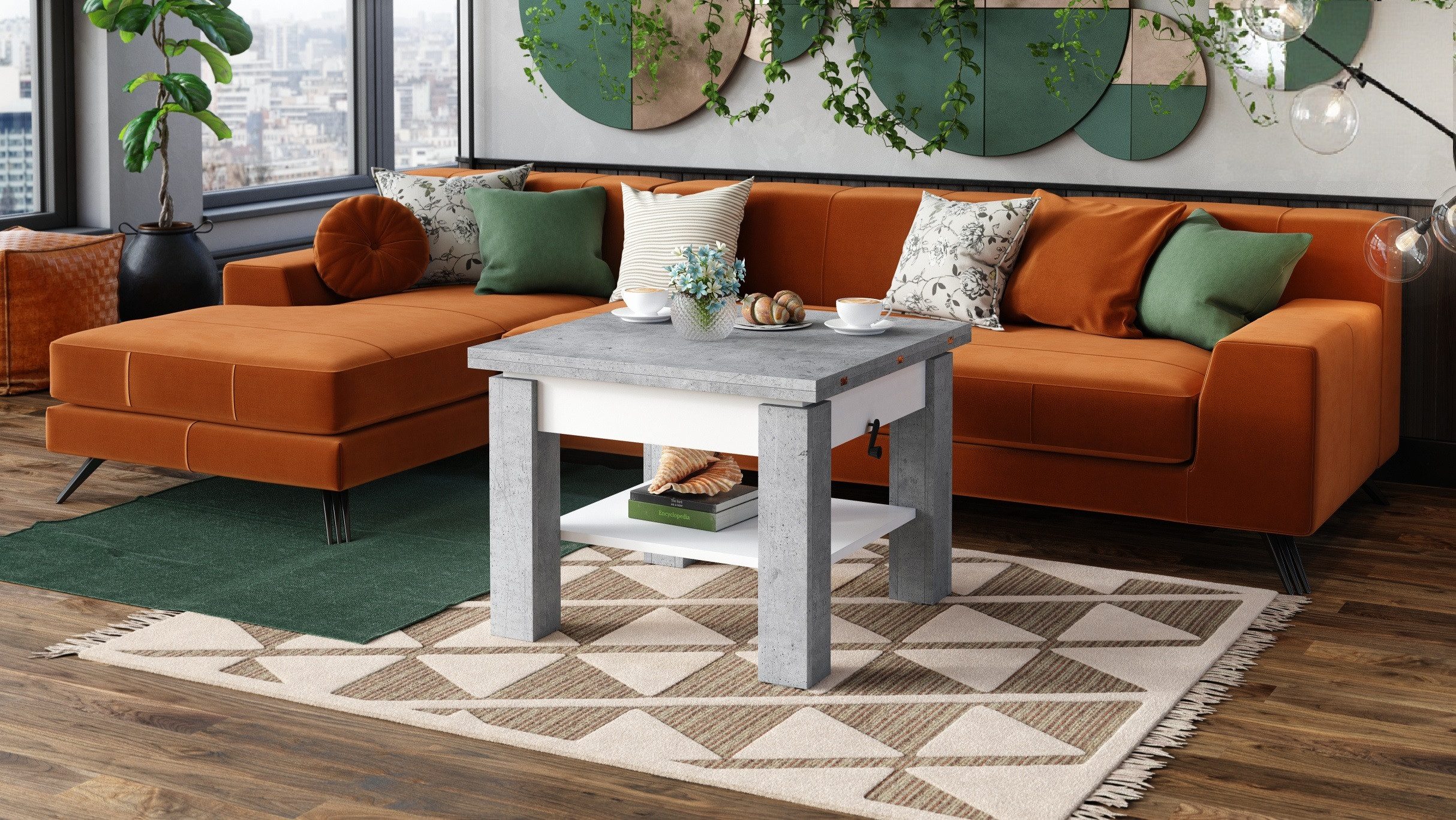 designimpex Couchtisch Design Cleo stufenlos höhenverstellbar aufklappbar Esstisch