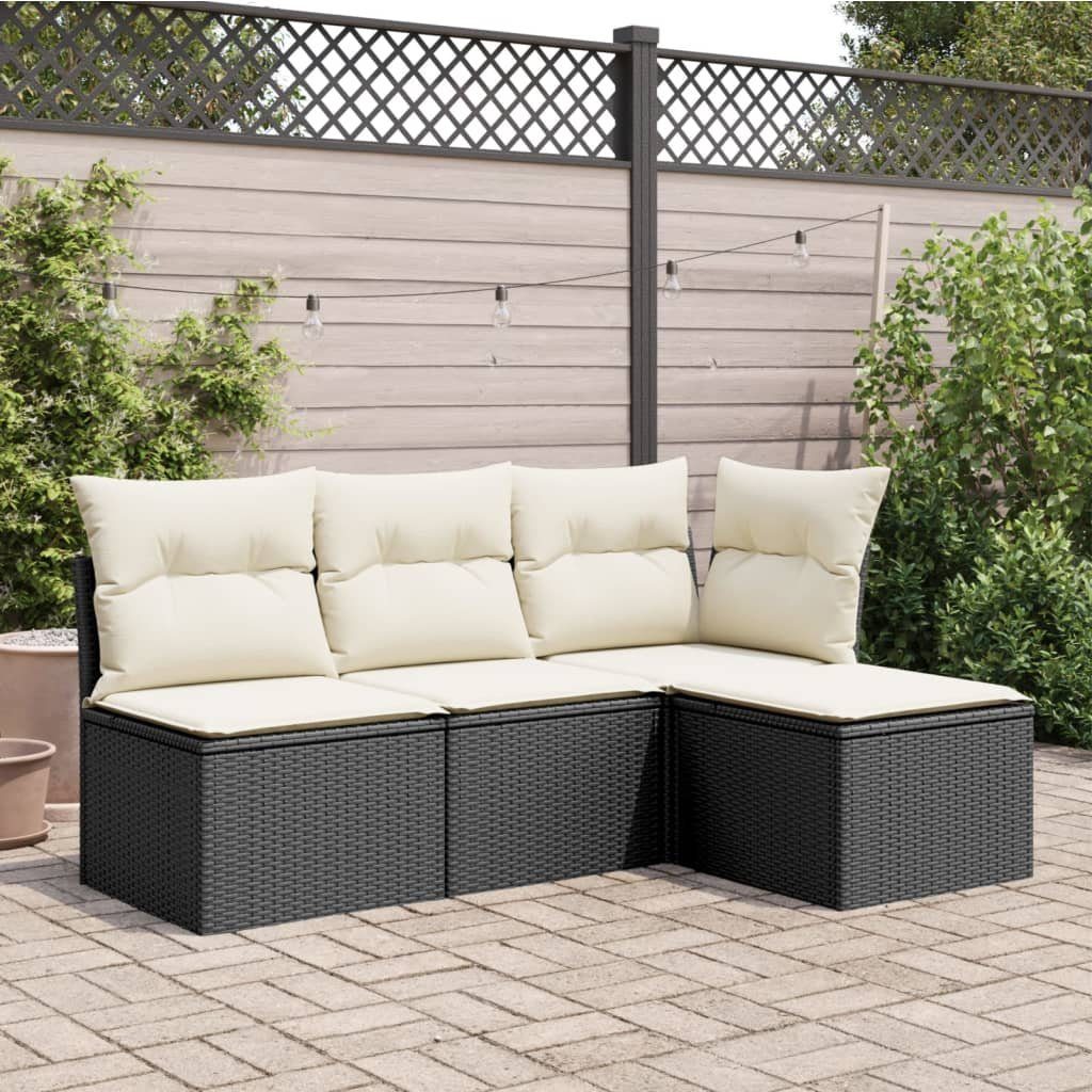 vidaXL Hocker Gartenhocker mit Kissen Schwarz 55x55x37 cm Poly Rattan (1 St) – Bild 3 von 5