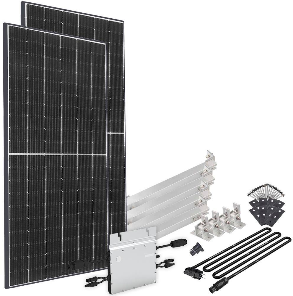 offgridtec Solaranlage Solar-Direct 830W HM-800, 415 W, Monokristallin, Schukosteckdose, 5 m Anschlusskabel, Montageset für Flachdach