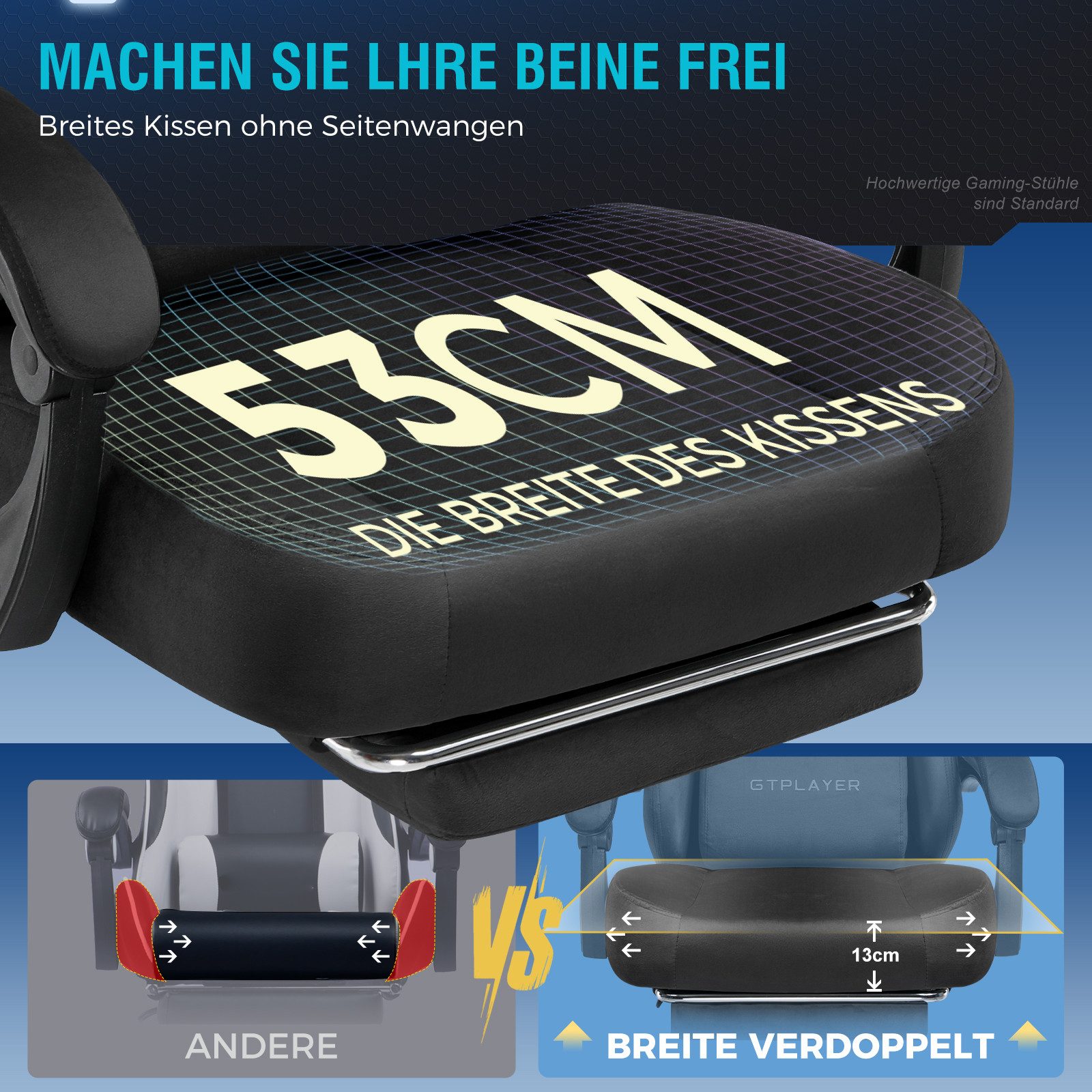 GTPLAYER Gaming-Stuhl Atmungsaktiver Bürostuhl, bürostuhl ergonomisch Hochwertiger - Stoff, 160° Verstellbare Rückenlehne und ausziehbare Fußstütze – Bild 4 von 5