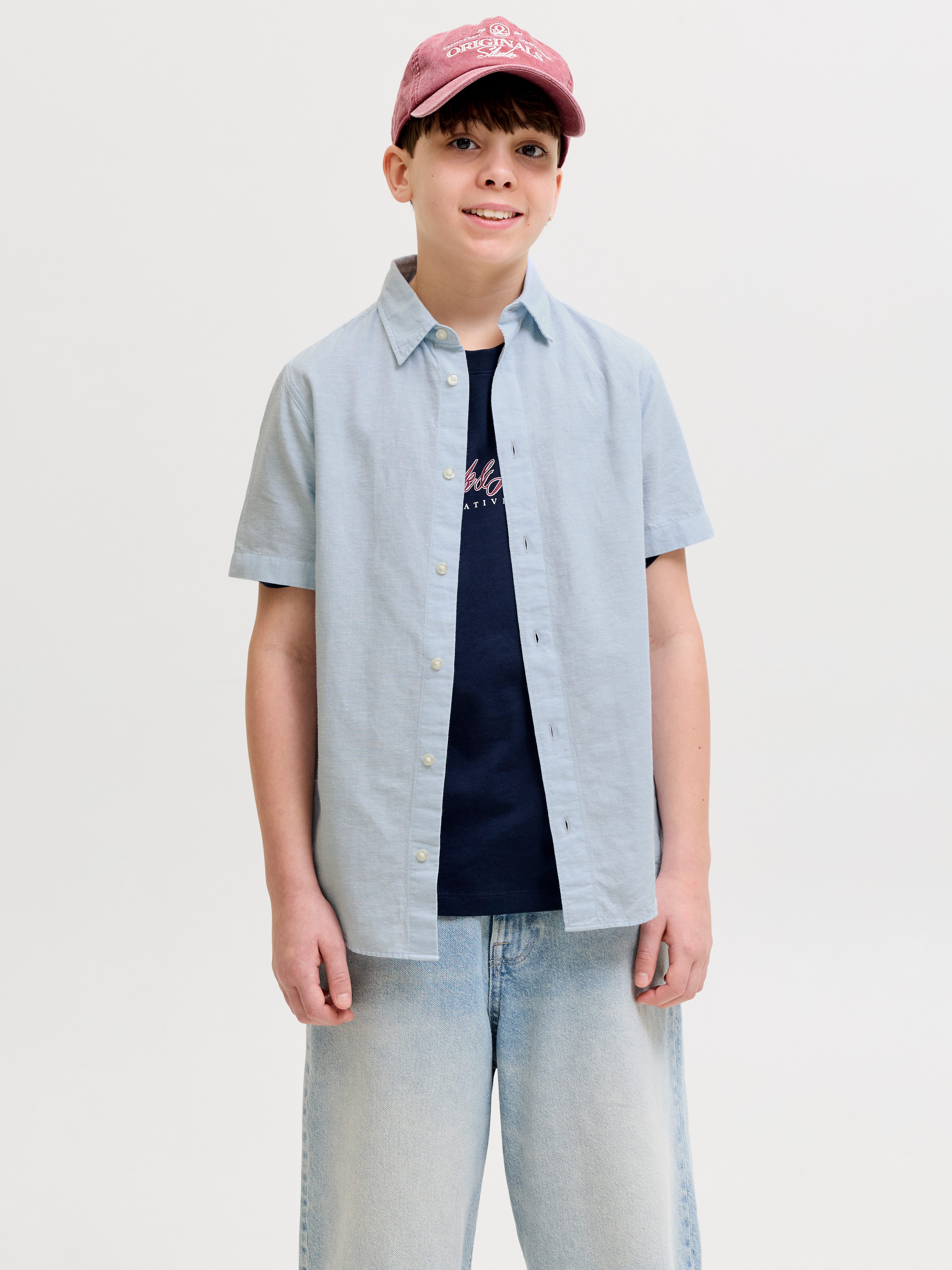 Jack & Jones Junior Kurzarmhemd JJEBREEZE LINEN BLEND SHIRT S/S SN JNR