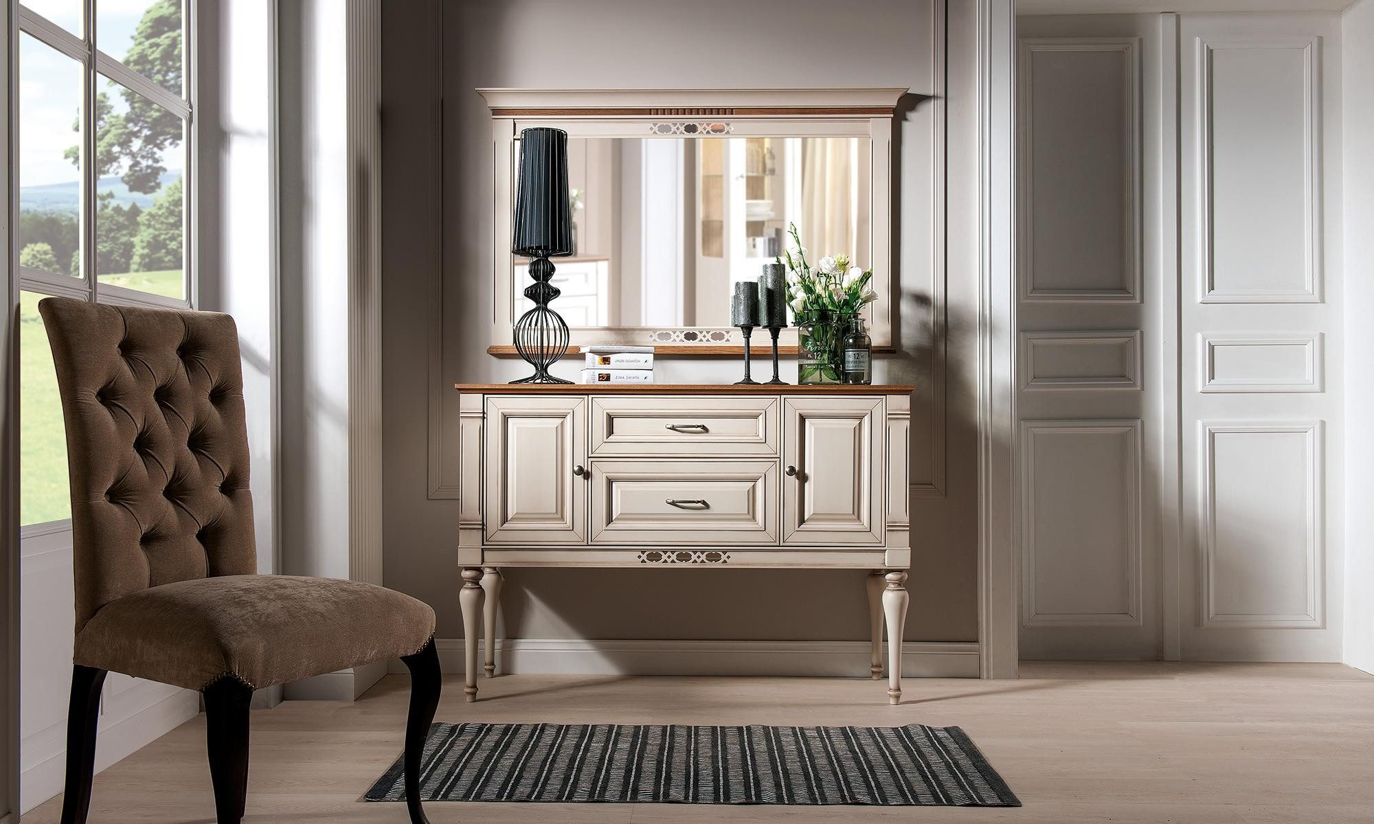 Sideboard Elegantes Holz Lowboard mit Art Deco-Elementen in Weiß