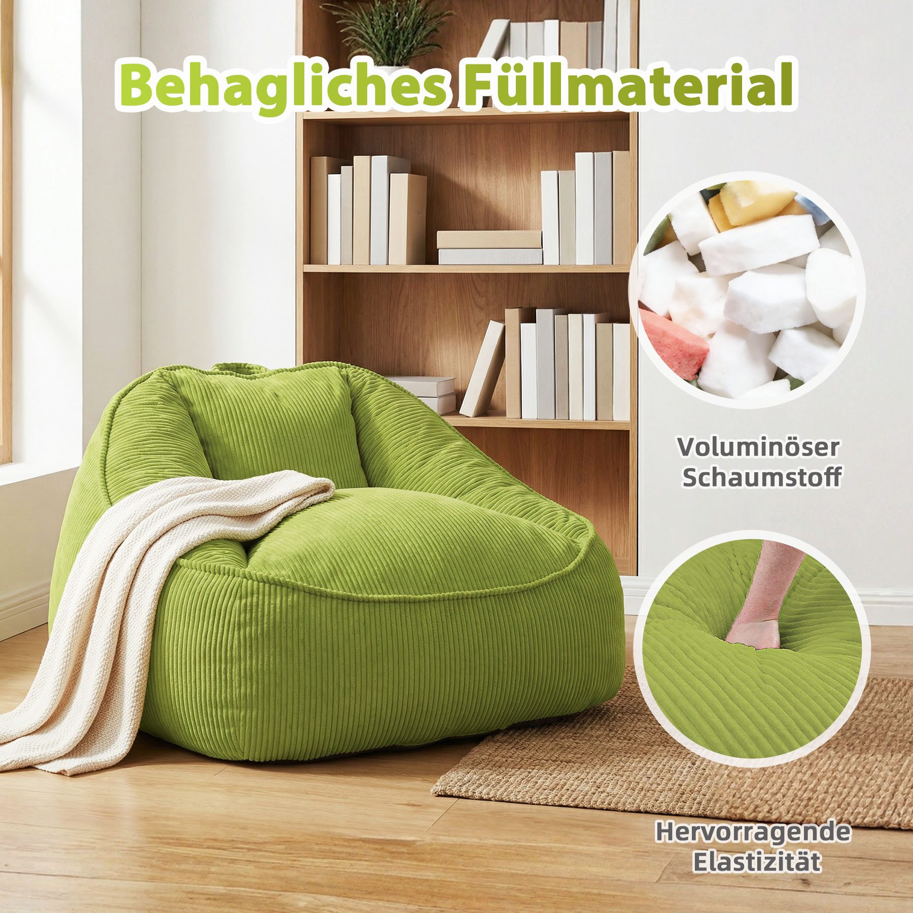 HomeMiYN Sitzsack Weicher Riesen Sitzsack aus Cord – Sessel fürs Wohnzimmer „Birne“ – Bild 5 von 5