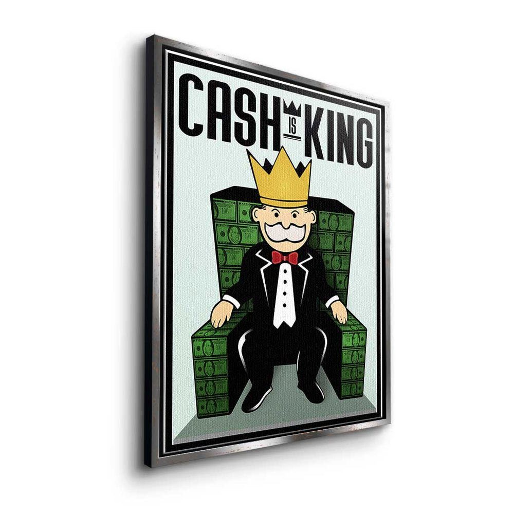 - DOTCOMCANVAS® - - Cash Premium is - Motivationsbild Leinwandbild, Er King Pop Leinwandbild Rahmen Art goldener