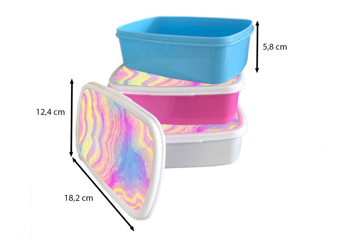 Brotbox - - Kunststoff, Regenbogen Kunststoff Snackbox, Kinder, MuchoWow Lunchbox Edelsteine, Erwachsene, für Mädchen, Achat - (2-tlg), rosa Neon Brotdose