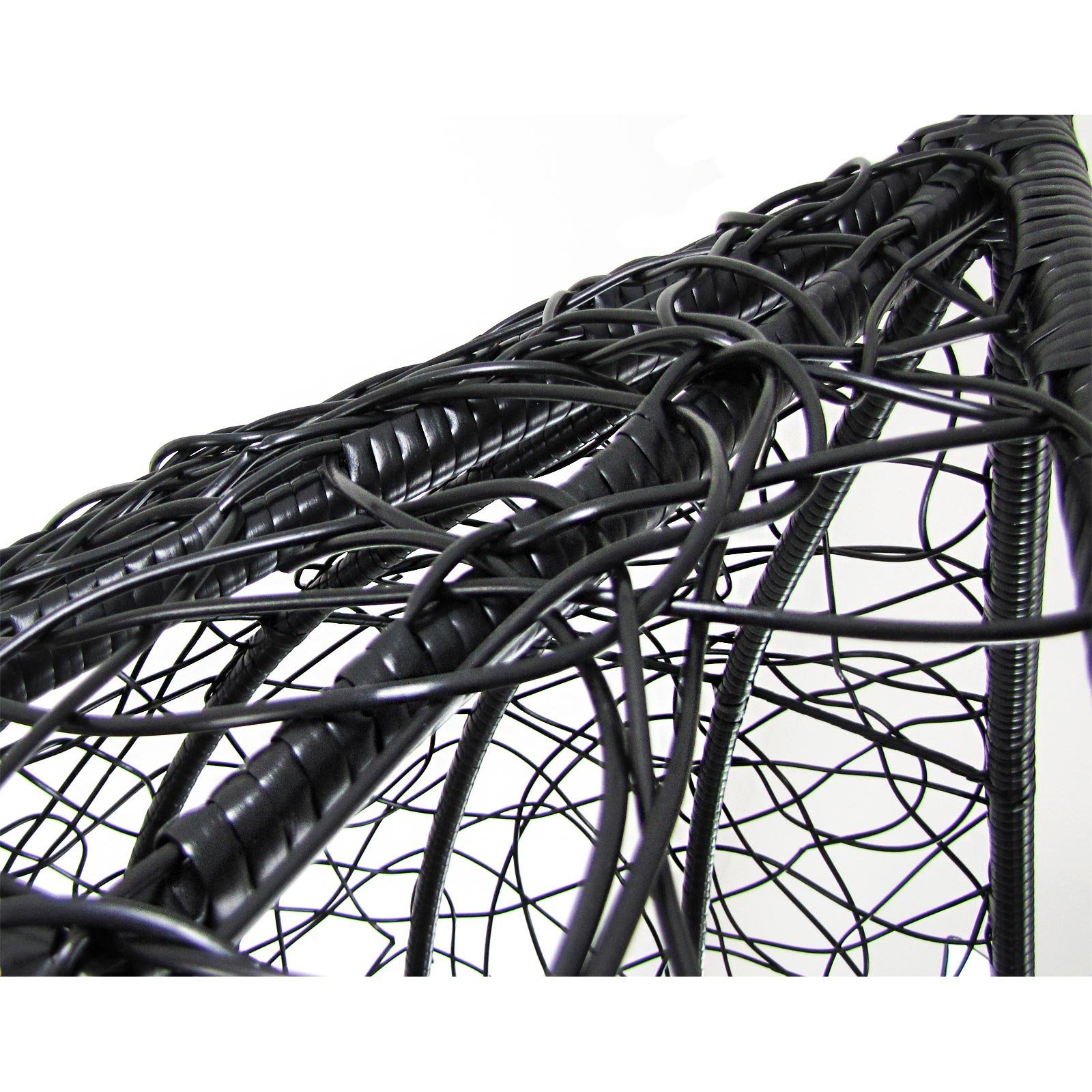 RAMROXX Hängesessel Luxus Schaukel Korb Polyrattan mit Gestell Schwarz Kissen Grau XXL