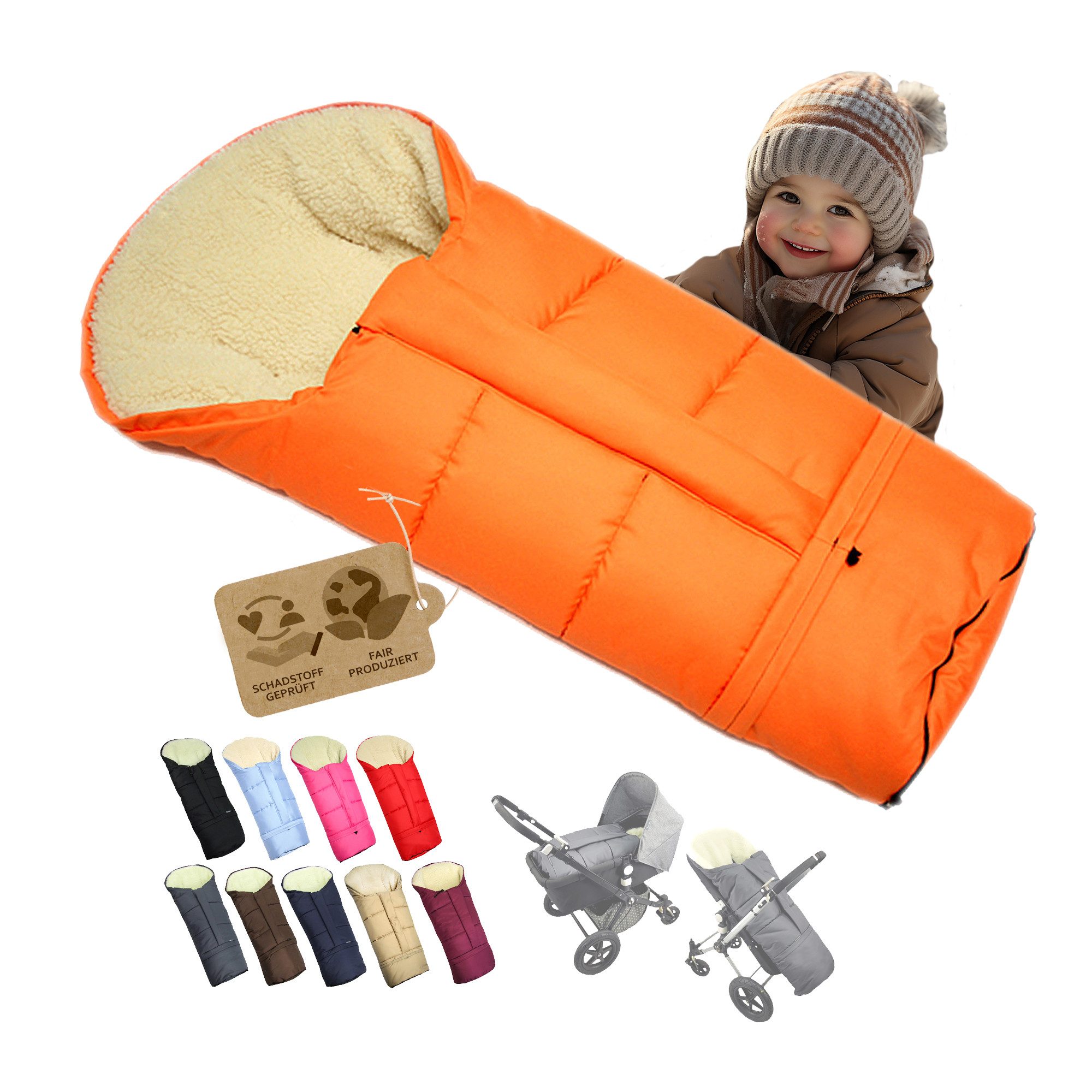 BambiniWelt by Rafael K. Fußsack Winterfußsack Fußsack für Kinderwagen Buggy mumienform Wolle UNI