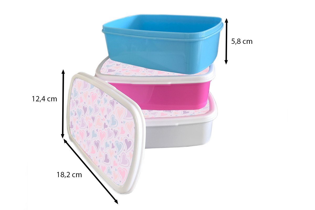 MuchoWow Lunchbox rosa - Herzen Kunststoff, - - Kunststoff Erwachsene, Mädchen, für Kinder, Kinder Mädchen Brotdose - Kinder, Brotbox Snackbox, - (2-tlg), Schnittmuster Mädchen