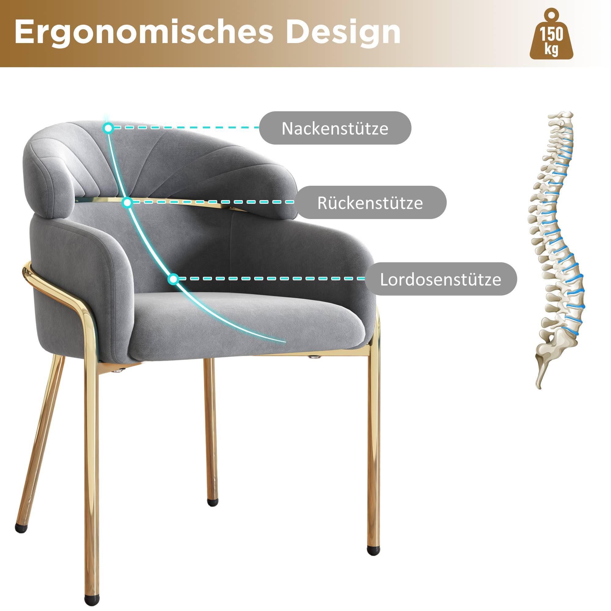 PODOFO Polsterstuhl Polsterstuhl Esszimmerstuhl Schlafzimmer mit vier Metallbeinen, Samt, Luxus