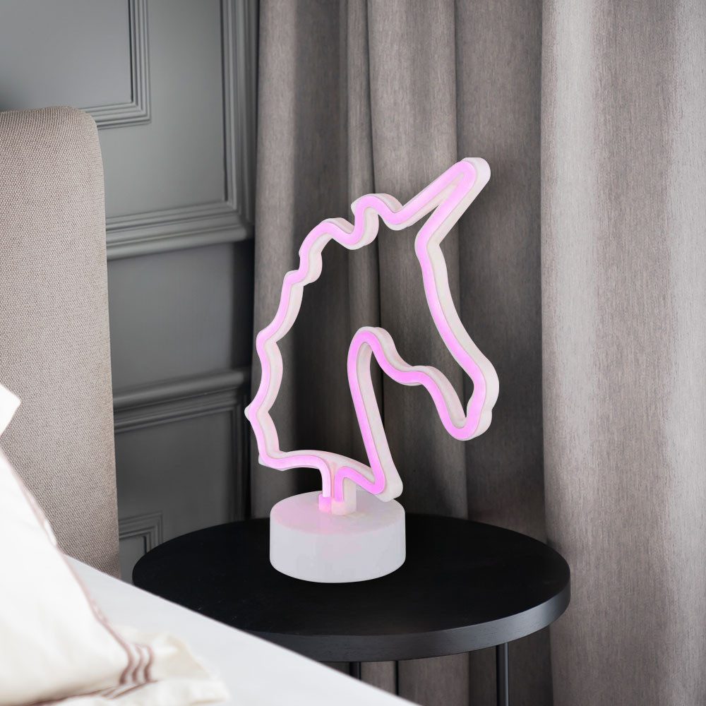 GLOBO LIGHTING LED Tischleuchte, LED-Leuchtmittel fest verbaut, Tischleuchte Neonleuchte Einhorn Kinderzimmerlampe Deko Batterie LED H