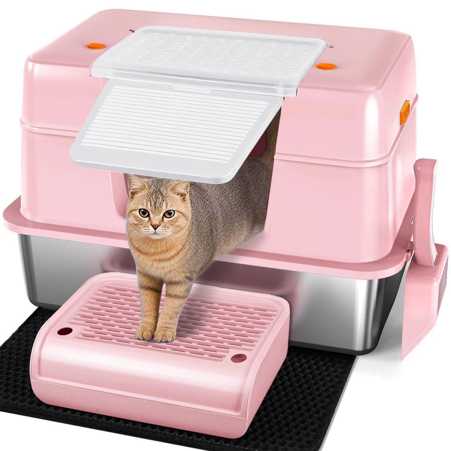LuxusKollektion Katzentoilette Katzentoilette Edelstahl XL Rosa mit Deckel