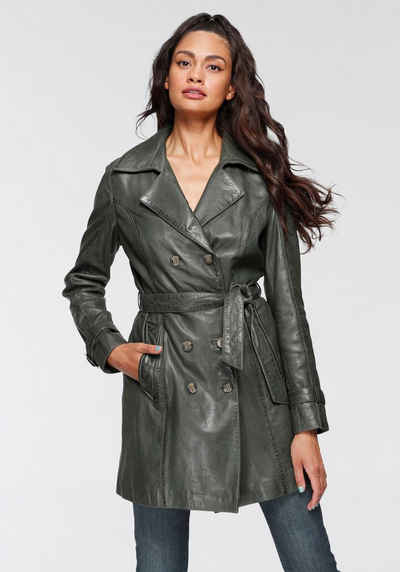 Gipsy Ledermantel Taresa (2-tlg., mit Bindegürtel) Leder-Trenchcoat mit Bindegürtel