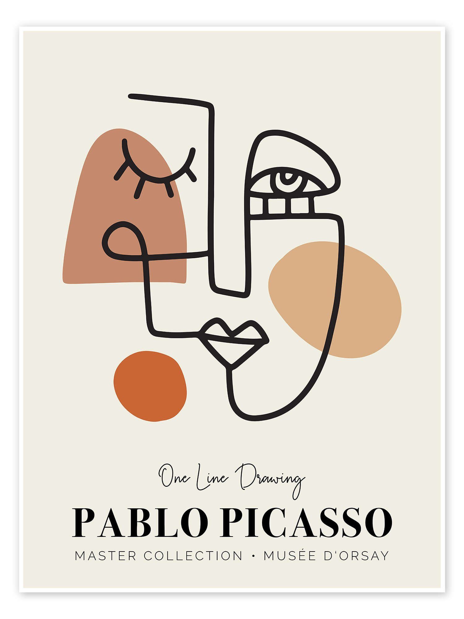 Posterlounge Poster, Pablo Picasso One Line Drawing II, Wohnzimmer Minimalistisch Grafikdesign
