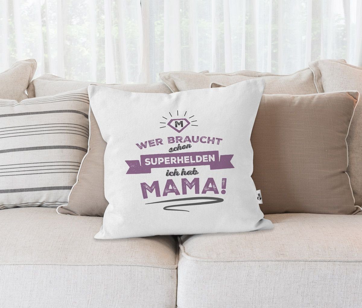 braucht ich Kissenhülle MoonWorks Spruch schon Moonworks® Mutter Dekokissen Kissenbezug Mama Mama hab Superhelden Wer Geschenk