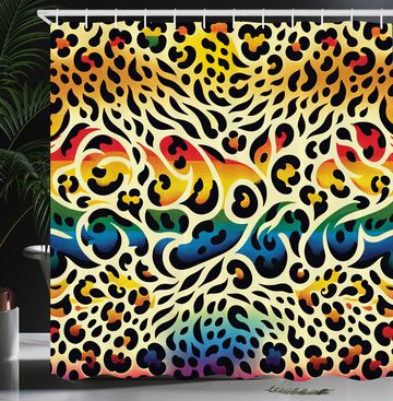Abakuhaus Duschvorhang Moderner Digitaldruck mit 12 Haken auf Stoff Wasser Resistent Breite 175 cm, Höhe 180 cm, Leopardenmuster in Regenbogenfarben