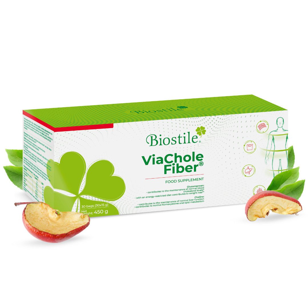 Biostile Ballaststoffe Pulver mit Glucomannan für Cholesterinb - Pulver, 450 g, Mit Inulin, Cholin und Apfelfasern, 30 Beutel