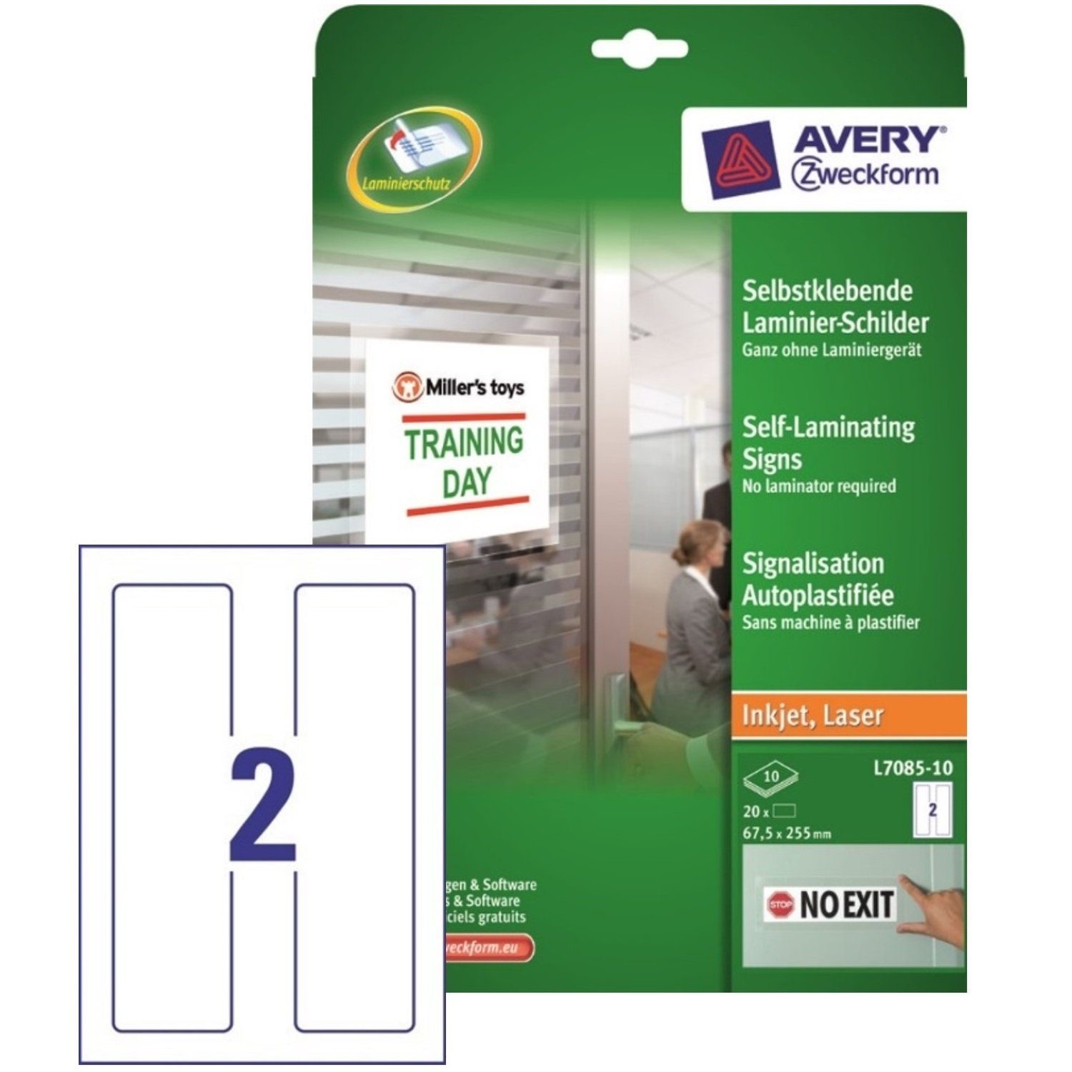 Avery Zweckform Etikettenrolle 20x Hinweisschild Laminier-Schilder Etiketten, Schild Plakat Wetterfest Aukleber Beschriftung für DIN A4 Drucker