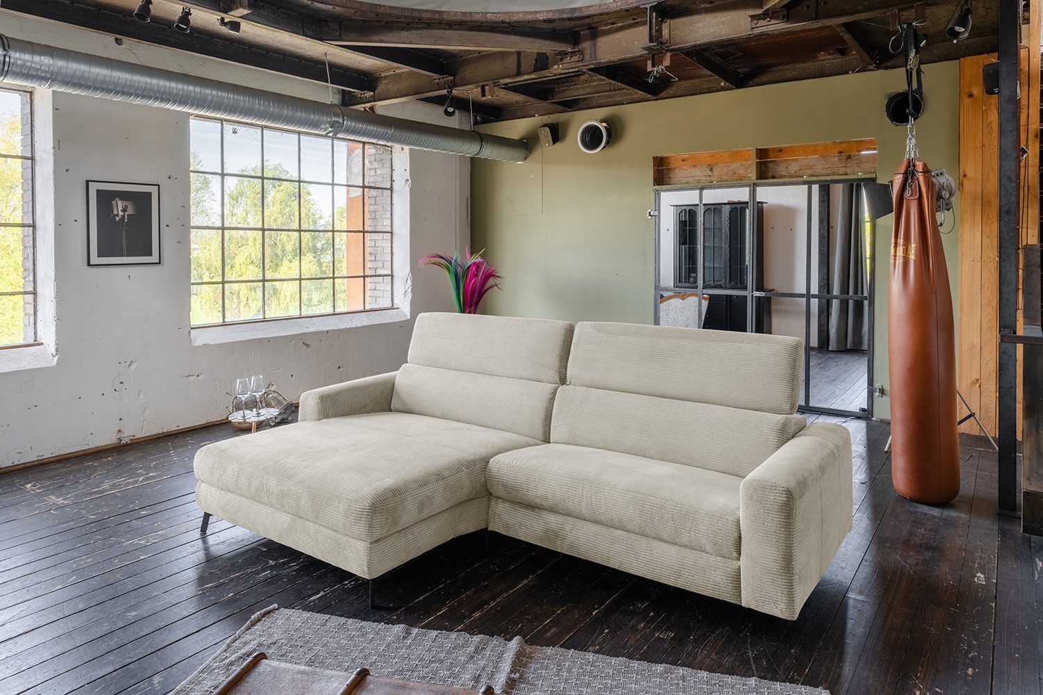 KAWOLA Ecksofa LAISKA, Couch Cord verschiedene Farben 282x177 cm