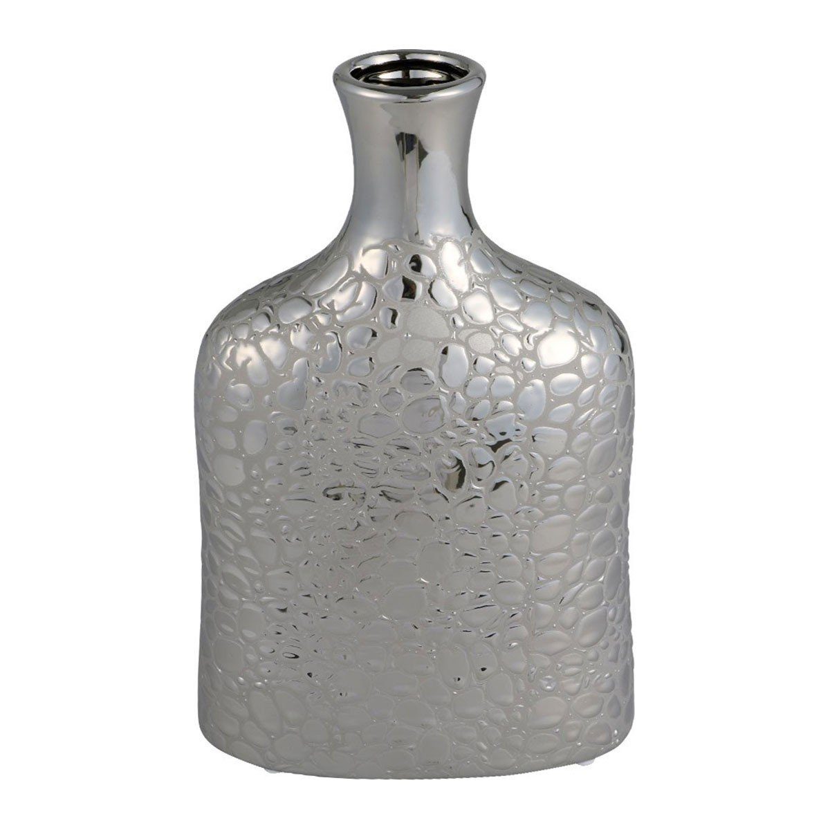 Dekonaz Dekovase Stein Verzierte Porzellan Vase, Silber, 16x30cm
