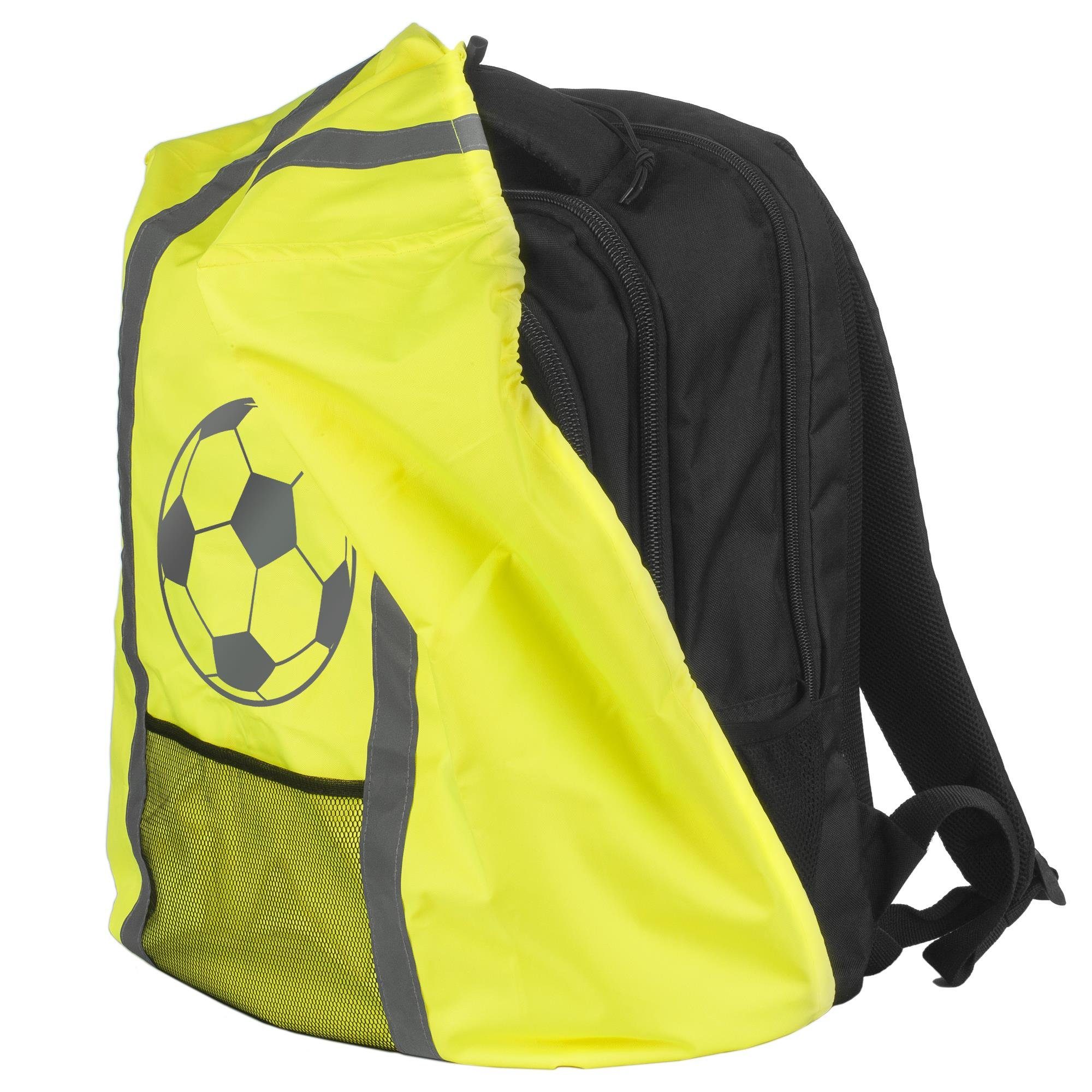 EAZY CASE Rucksack-Regenschutz Reflektor-Überzug Schutzhülle Fußball, Regenschutzhülle Tasche Reflektorstreifen Regenhülle Fußball Gelb