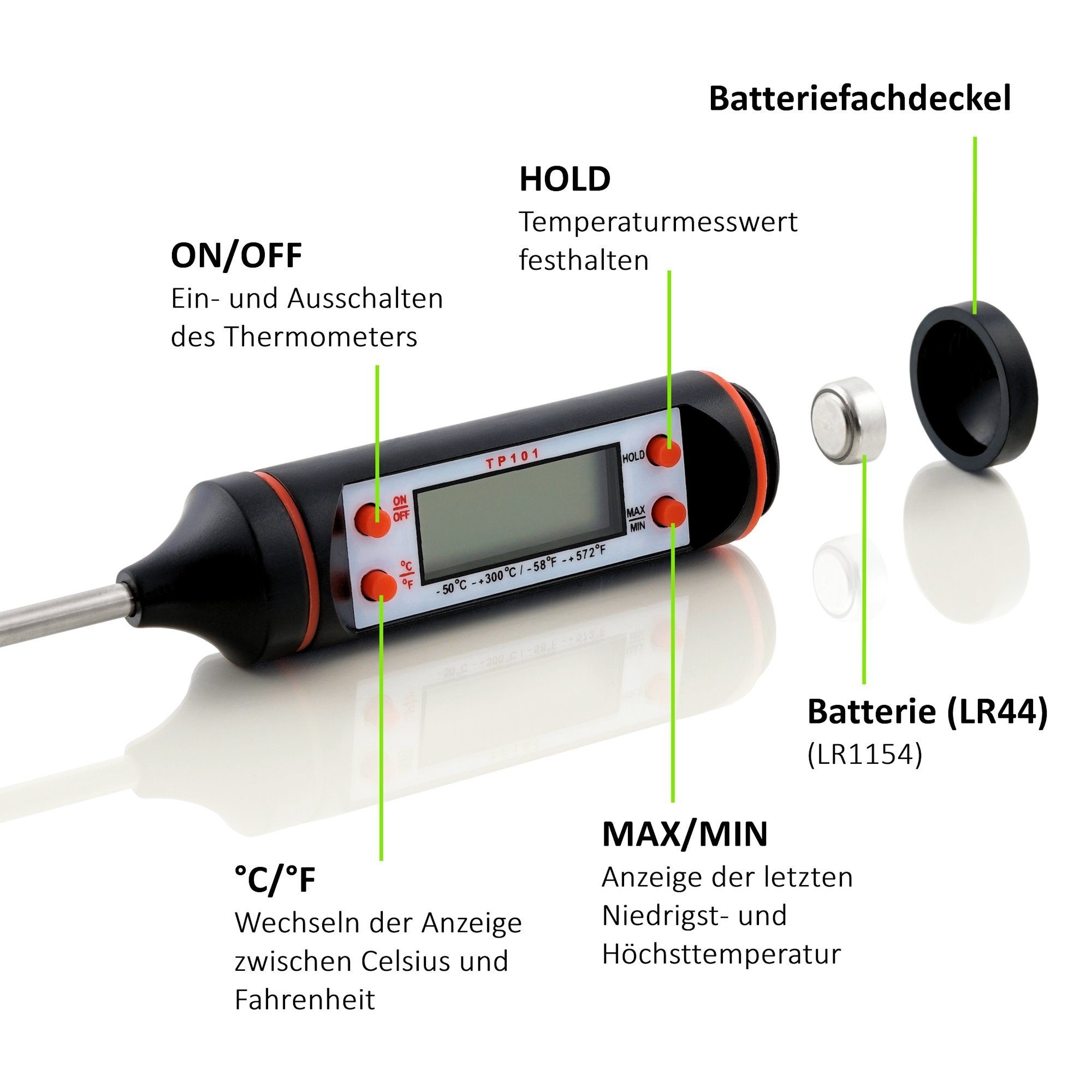 BBQ-Toro Bratenthermometer Grillthermometer für Steak, Bratenthermometer digital -40°C bis 300°C, Leichte Reinigung