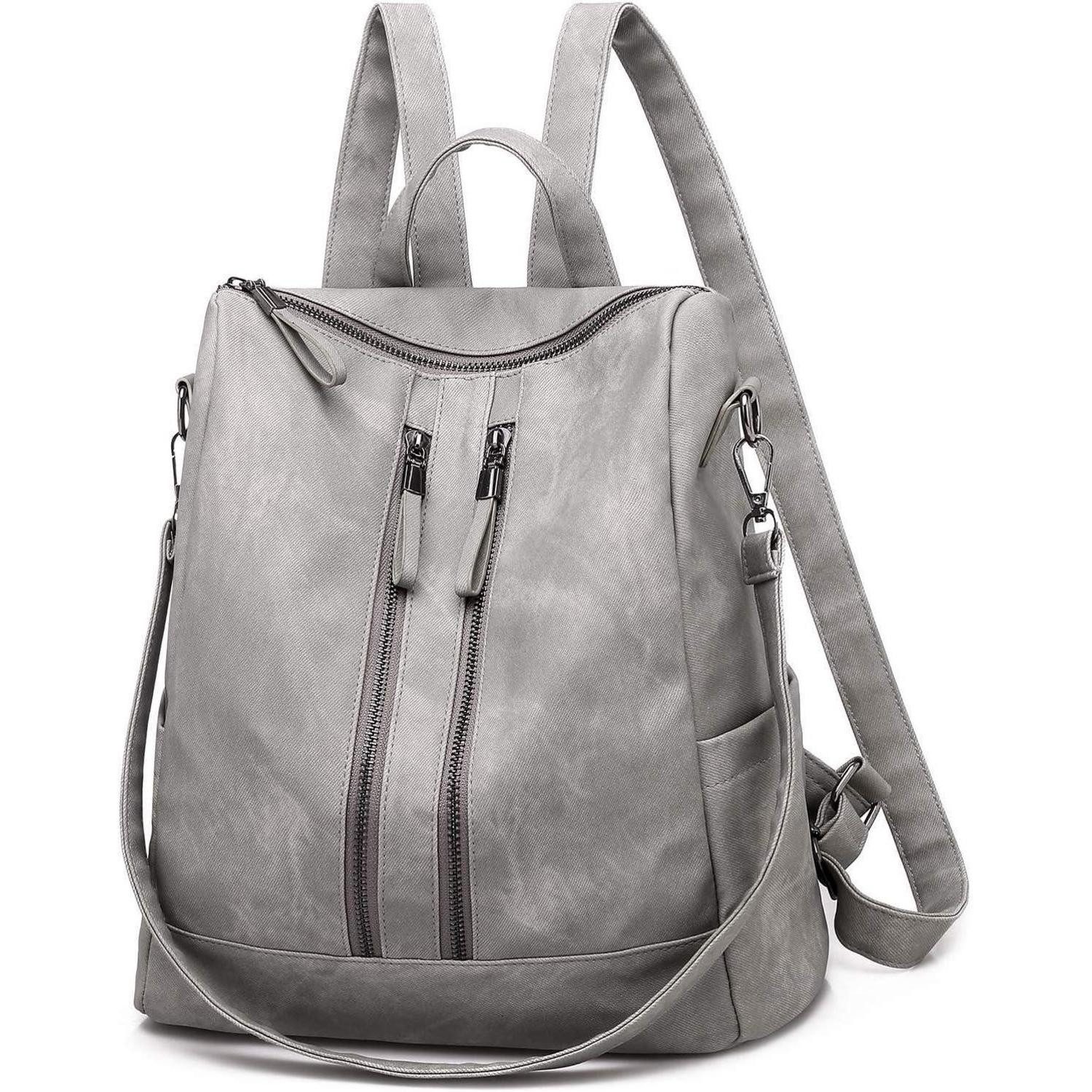 Freizeitrucksack Rucksack Damen wasserdicht diebstahlsicher PU Leder Grau