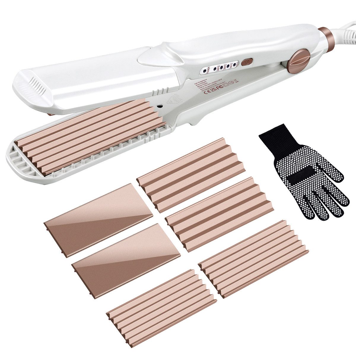 inkint Welleneisen Kreppeisen für Haare,Ceramic Crimp Keramik, weiß, 3 in 1 Haarglätter Set Krepp Haareisen Multistyler