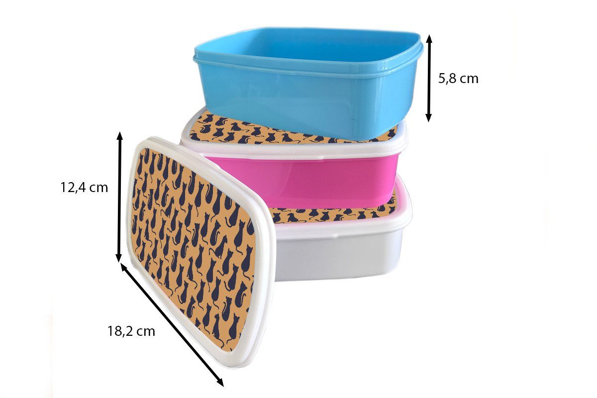 MuchoWow Lunchbox Muster Kind, Snackbox, (2-tlg), Kunststoff, Brotbox Mädchen, - Erwachsene, - Mädchen Kinder, - Kunststoff Brotdose Silhouette Jungen - - Katze Kinder rosa für 