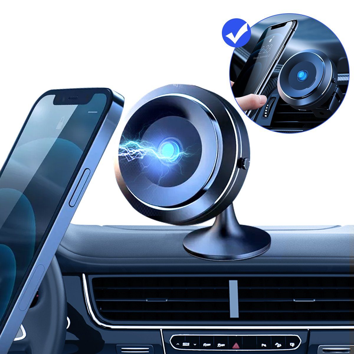 EdorReco Handyhalterung Auto Magnet 360° Verstellbare Magnetische Auto Handyhalterung fürs KFZ Armaturenbrett Kompatibel mit Smartphone/ iPhone/Samsung/Huawei/Xiaomi usw 