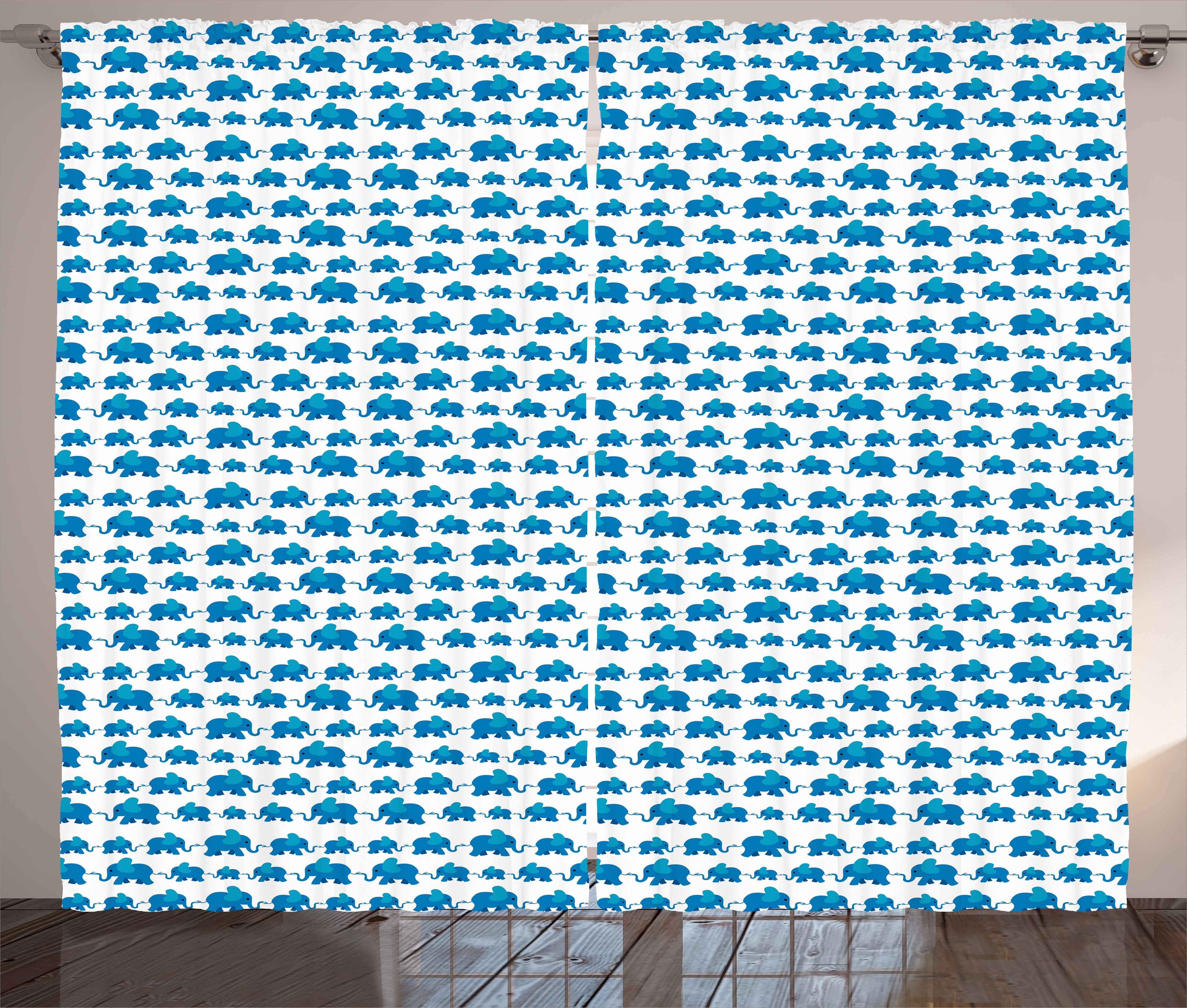 Gardine Schlafzimmer Kräuselband Vorhang mit Blau-Tier-Kind-Theme Abakuhaus, Elefant Schlaufen und Haken