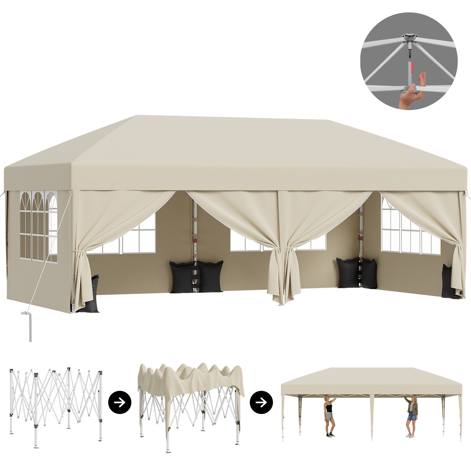 HOMALL Pavillon 3x3/3x6 m Faltpavillon Gartenpavillon Winterfest Pop Up Partyzelt, Wasserdicht Faltpavillon mit 4 Seitenteilen, Sandsäcke