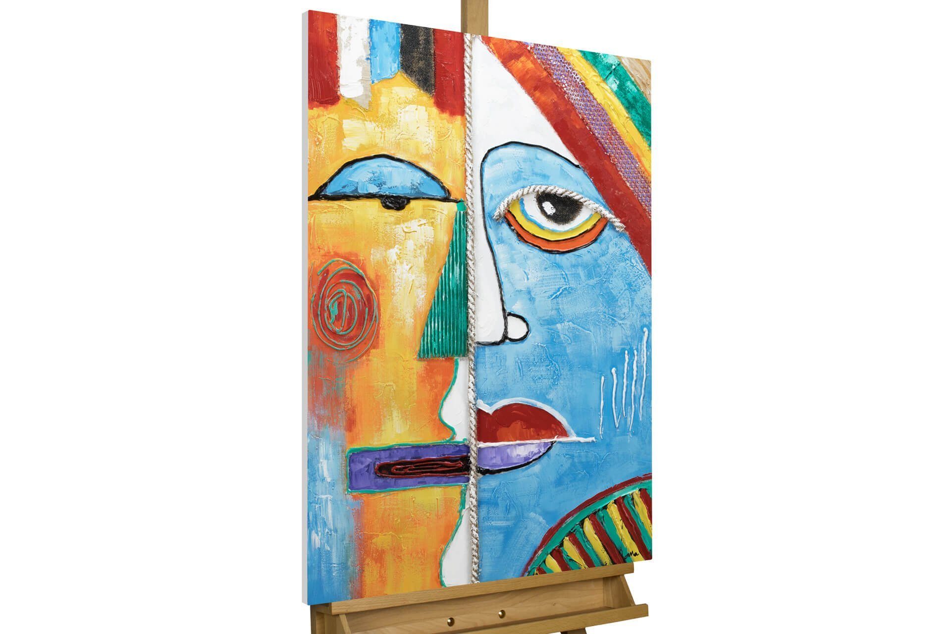 KUNSTLOFT Gemälde Two Faces 60x90 cm, Leinwandbild 100% HANDGEMALT Wandbild Wohnzimmer