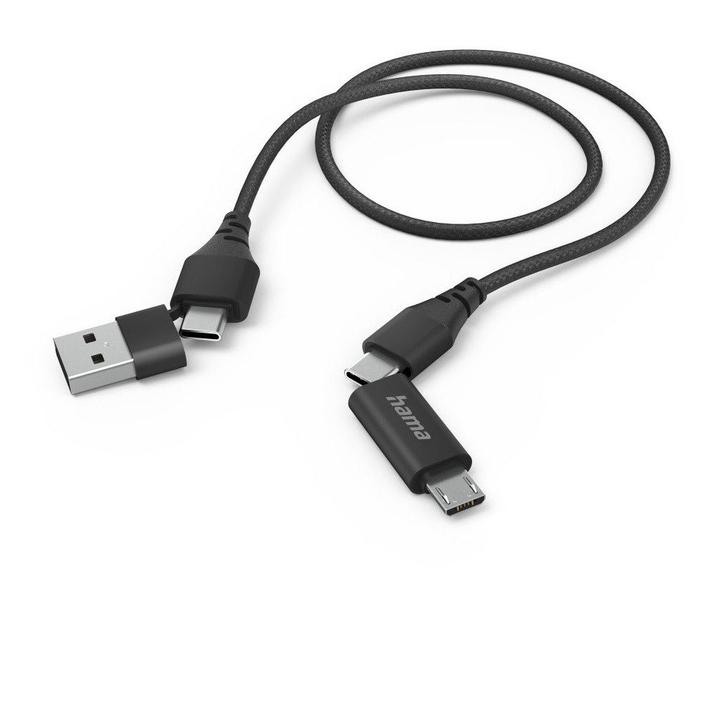 Hama Hama 4in1 Multi-Ladekabel 1,5m schwarz - Kabel USB-Kabel, Schnellladekabel, Schnellladekabel, Geflochtene Nylonummantelung