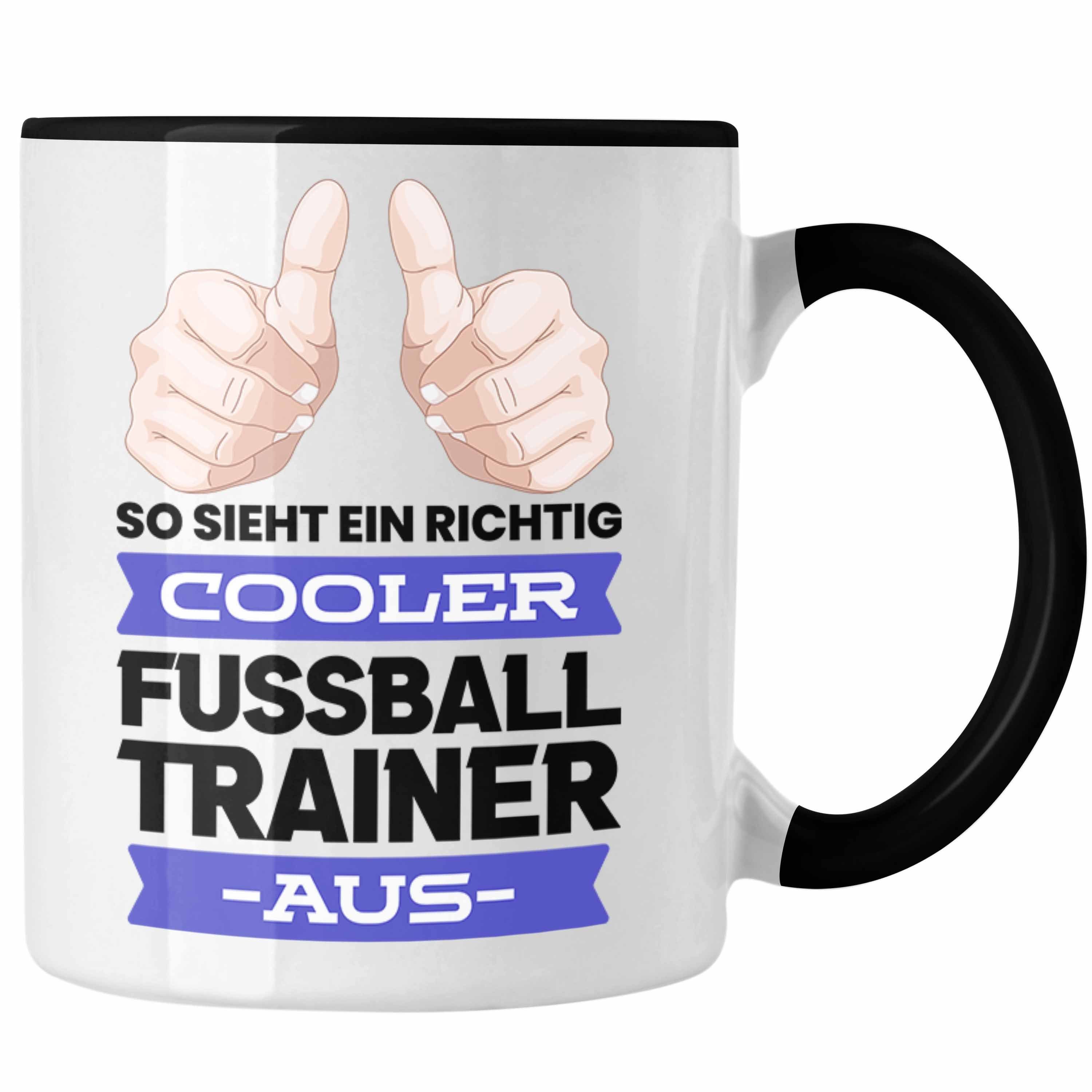 Trendation Tasse Trendation - Bester Fussballtrainer Geschenk Tasse Danke Fußball Coach Geschenkidee Geburtstag Weihnachten Spruch Schwarz